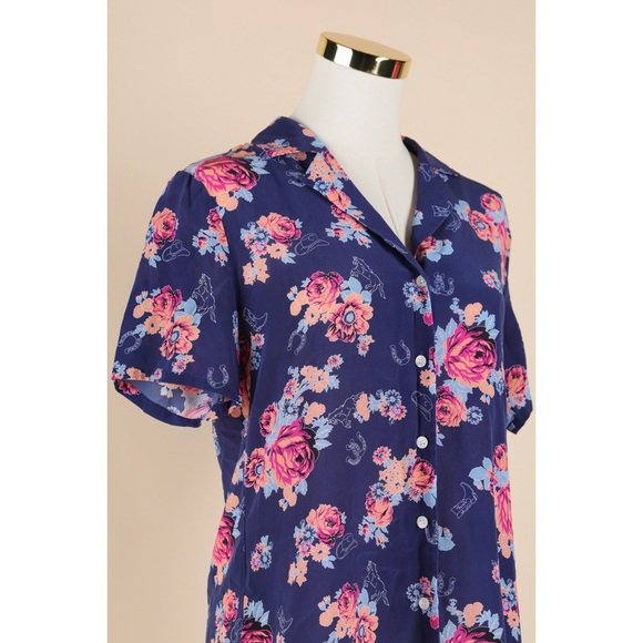 Sz M ModCloth Call It A Classic Silk Camp Collar Western Cowgirl Shirt GUC - Picture 2 of 6